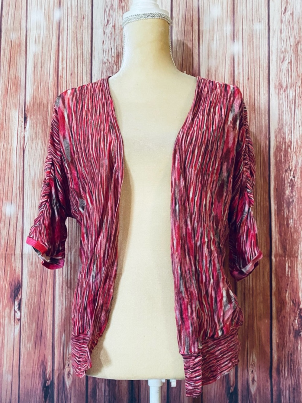 Women’s PL Shrug ANA Multicolored 3/4 Sleeves Open Front Light Knit Thin Soft